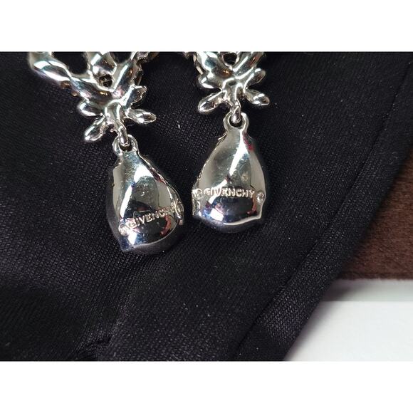 BIJOUX GIVENCHY Silver Tone Cut Out Flower Drop Dangle Pierced Earrings - Picture 3 of 4